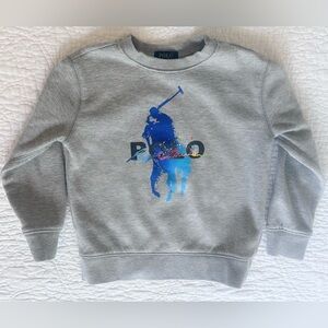Polo Ralph Lauren Boys Big Pony Splatter Sweatshirt Size 5 Gray Logo Crewneck